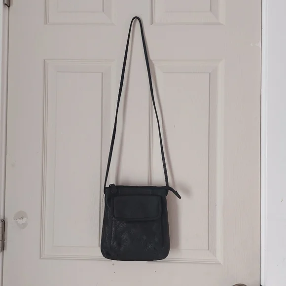 Fossil Black Peebled Genuine Leather Crossbody Bag - Picture 3 of 15